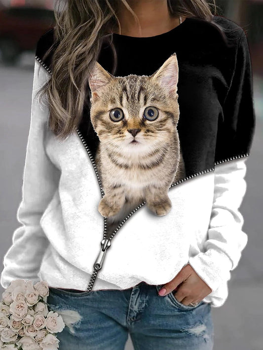 Women's  Pullover Cat 3D Print Casual Sports  Sweatshirts