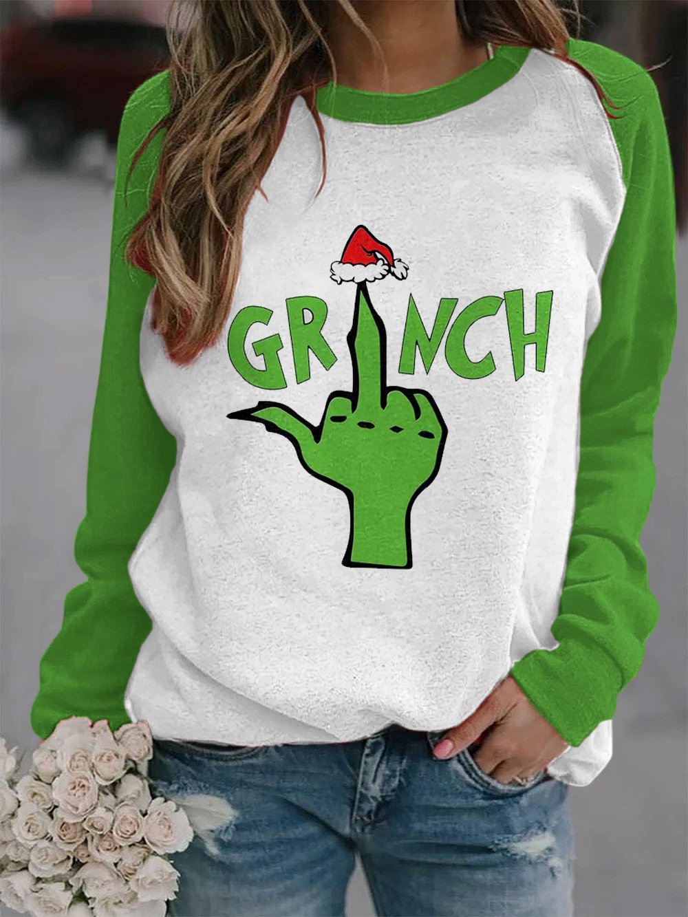 Women's Merry Christmas & Grinch Fun Print Sweatshirt