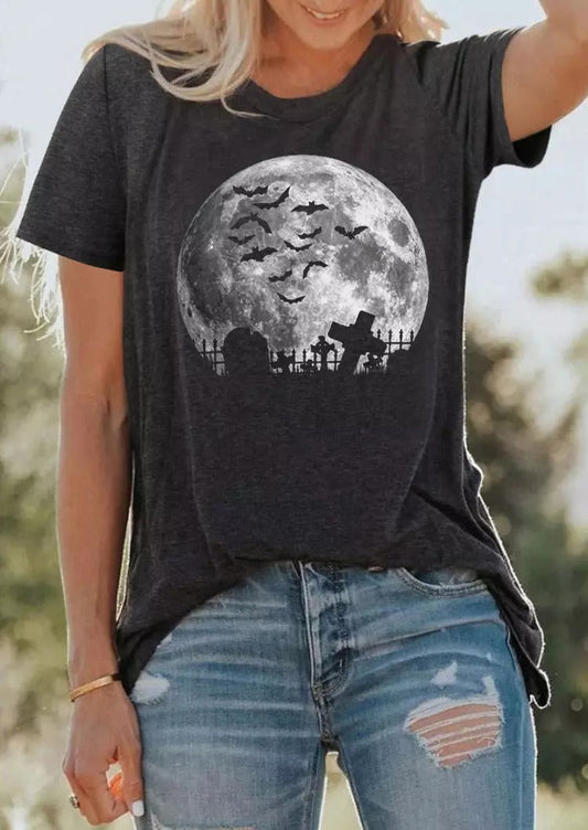 Halloween Bat Moon O-Neck T-Shirt