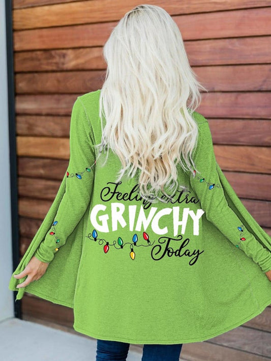Women's Christmas Grinch Feeling Extra Grinchy Today Lights Print Cardigan