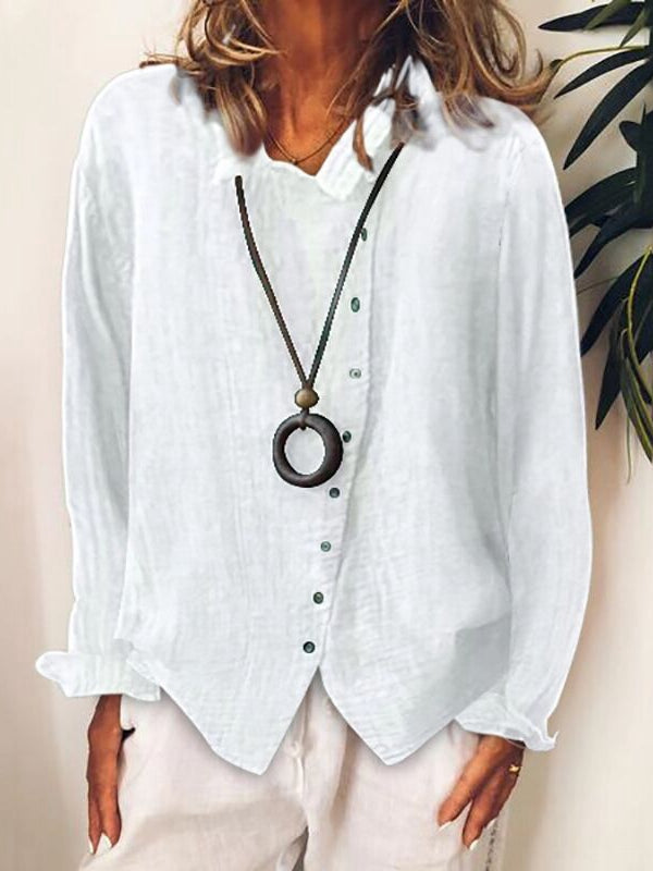 Women's Long Sleeve Button Shirt Collar Basic Blouse