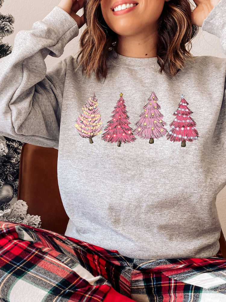 Retro Crewneck  Pink Christmas Tree Sweatshirt