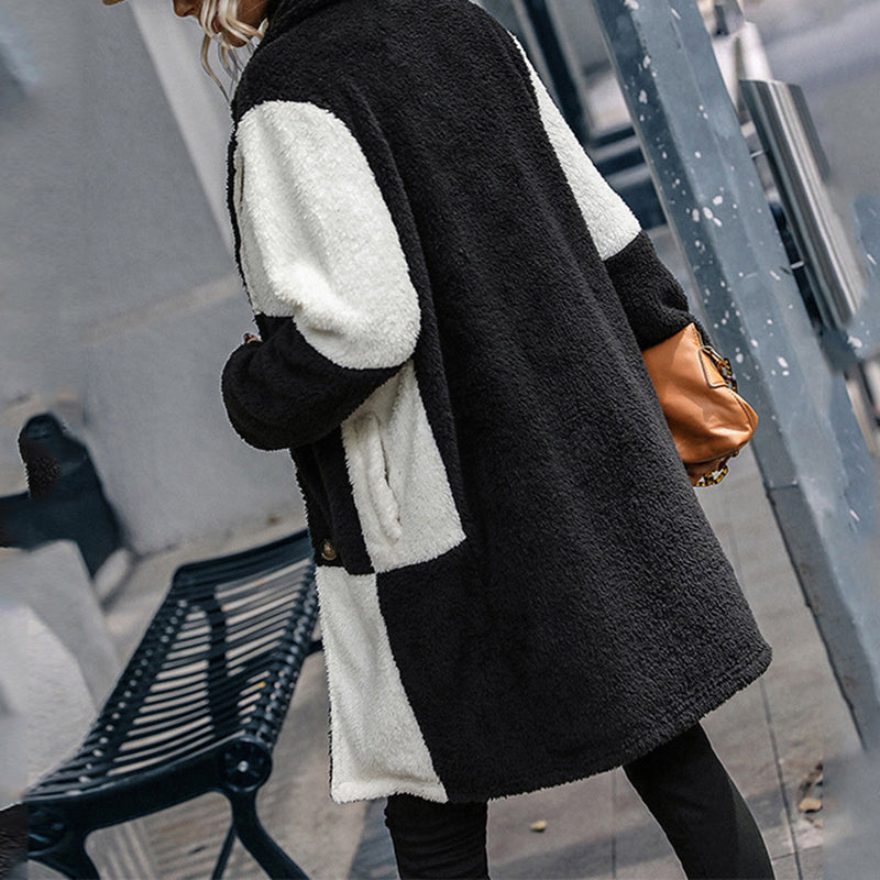 Casual Contrast Check Long Sleeve Coat