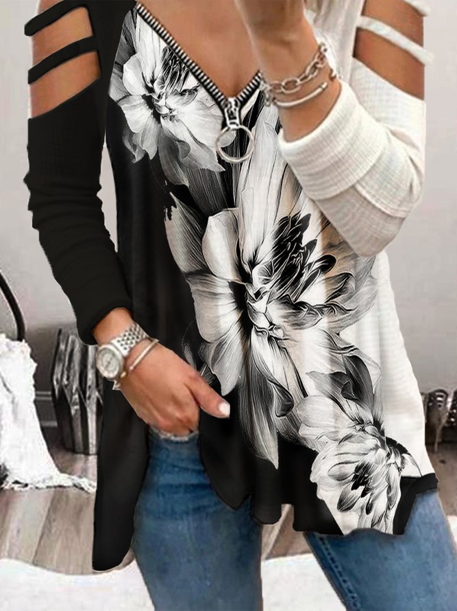 Floral Long Sleeve Casual Tops