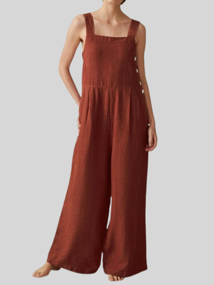 Cotton and Linen Solid Color WideLeg Jumpsuit