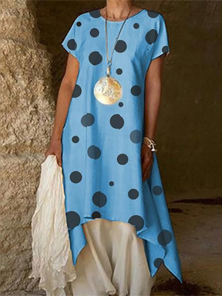 Fashion Polka Dot Short Sleeve Irregular Dresses