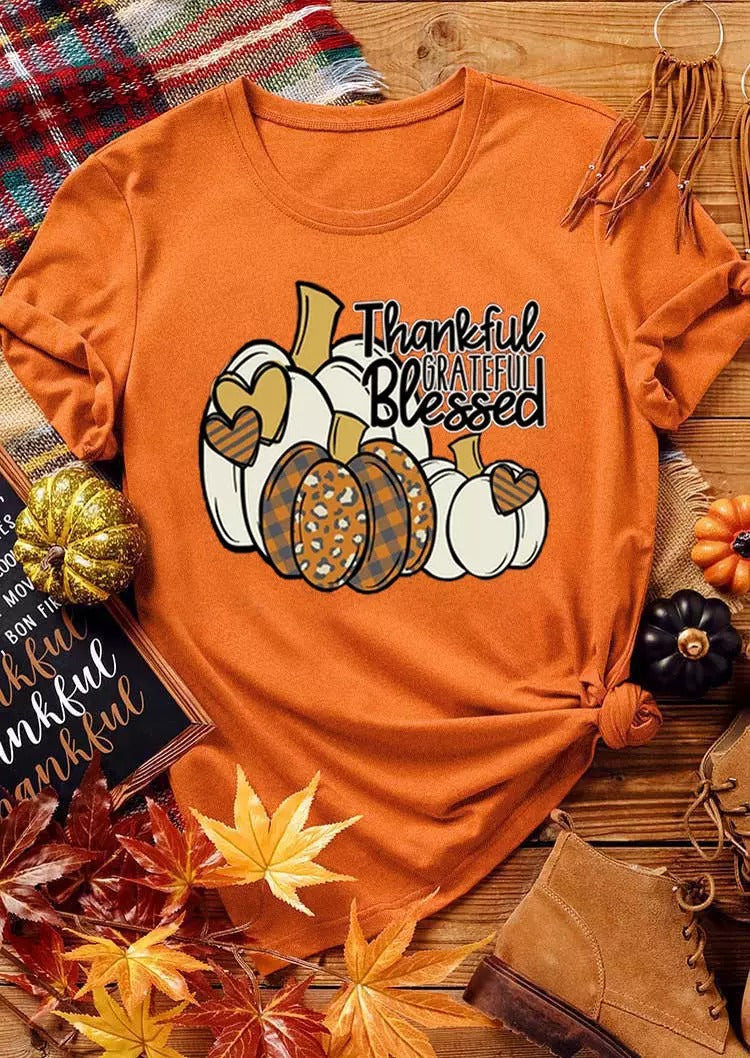 Thankful Grateful Blessed Pumpkin T-Shirt