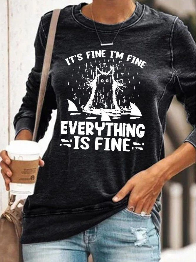 womens funny I Am Fine Cat Casual Sweatshirts