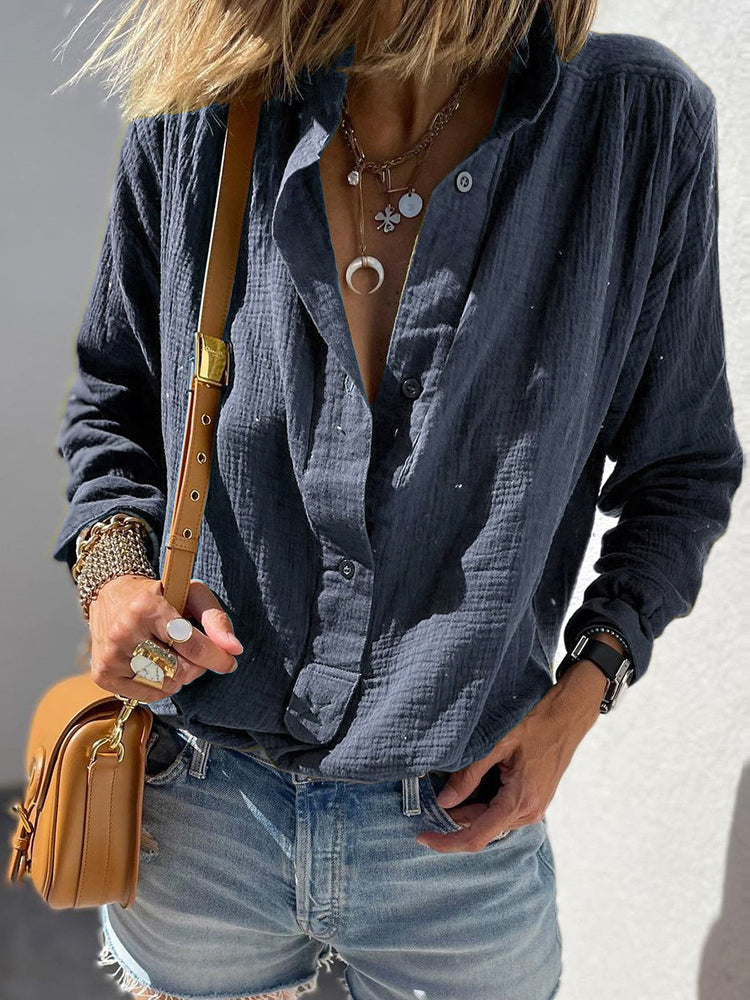 Casual Loose Button Cotton Linen Long Sleeve Shirt