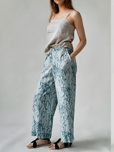 Cotton-Hemp Bamboo Print Fashion Pants - boddysize