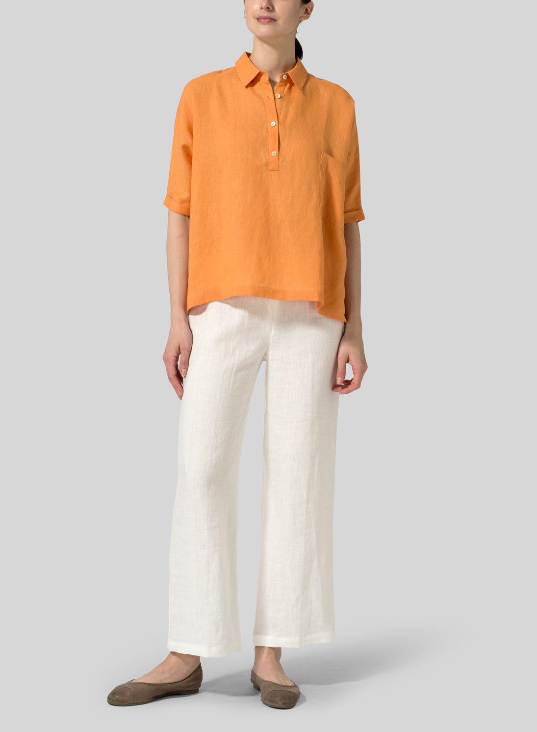 Cotton And Linen Classic Collar Short Sleeve Shirt - boddysize